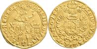 BOHEMIA 1 DUCAT RUDOLPH II. frappé Prague, mintmaster Lazar Ercker RR! -