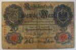 Deutsches Reich 20 Mark Rosenberg Nr. 40 b, Serie E, Unterdruck Y, KN 7-stellig -