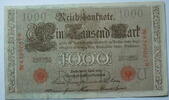 Kaiserreich 1000 Mark Rosenberg Nr. 45 b,rotes Siegel, Serie N, Unterdruck: U, KN: 7 stellig -