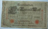Kaiserreich 1000 Mark Rosenberg Nr. 45 b,rotes Siegel, Serie H, Unterdruck: N, KN: 7 stellig -