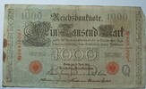 Kaiserreich 1000 Mark Rosenberg Nr. 45 b,rotes Siegel, Serie J, Unterdruck: Q, KN: 7 stellig -