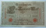 Kaiserreich 1000 Mark Rosenberg Nr. 45 b,rotes Siegel, Serie N, Unterdruck: U, KN: 7 stellig -