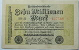 Weimar 10 Millionen Mark Rosenberg Nr. 105 a, WZ: Hakensterne, KN 6 stellig, FZ: SO -