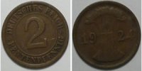 Weimarer Rep. 2 Rentenpfennig 1924 A ss 1,00 EUR prix TTC + 8,99 EUR frais d'envoi