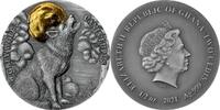 Ghana 2 Cedis Grey Wolf Wildlife in the Moonlight Antique finish Silver Coin 2 Cedis Republic of Ghana 2021 -