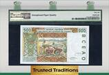 Welt Banknoten 500 FRANCS 1995 TT PK 110Ae WEST AFRICAN STATES / IVORY COAST  PMG 66 EPQ POP ONE FDC BY PMG... POPULATION OF ONE.