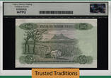 Welt Banknoten 25 RUPEES 1967 TT PK 32a MAURITIUS  QUEEN ELIZABETH II LCG 66 PPQ ONLY ONE FINER GEM NEW WIHT ONLY ONE GRADED FINER!!!