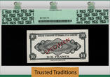 Welt Banknoten 10 FRANCS 1960 TT PK 2s RWANDA-BURUNDI  SPECIMEN RHINO PCGS 66 PPQ GEM NEW BEAUTIFUL RWANDA-BURUNDI SPECIMEN WITH STUNNING DETAILS.