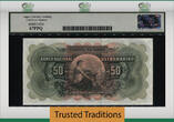 Welt Banknoten 50 ESCUDOS 1964 TT PK 40a PORTUGUESE GUINEA  LCG 67 PPQ SUPERB GEM TIED AS BEST WE COME BEARING GOOD & EXCITING NEWS! LEGACY CURRENCY GRADING IS NOW PART OF THE TIGHT KNIT GRADING SERVICE FAMILY ON EBAY! WE A