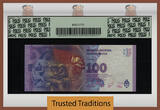 Welt Banknoten 100 PESOS 2012 TT PK 358a ARGENTINA  EVITA PCGS 68 PPQ PREFIX A COMMEMORATIVE EVITA PERON THE LOVELY FIRST LADY OF ARGENTINA IN A SPECIAL EDITION FIRST PRINTING WITH PREFIX A TODAY THE GOVERNMENT OF ARGENTI