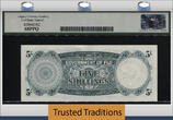 Welt Banknoten 5 SHILLINGS 1961 TT PK 51b FIJI  QUEEN ELIZABETH II LCG 68 PPQ SUPERB GEM POP ONE SUPERB GEM POPULATION ONE AT 68 LEVEL NONE FINER! NEAR PERFECTION!