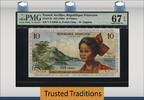 Welt Banknoten 10 FRANCS TT PK 8b FRENCH ANTILLES STUNNING BOLD COLORS PMG 67 EPQ SUPERB -