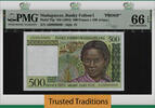 Welt Banknoten 500 FRANCS TT PK 75p MADAGASCAR = 100 ARIARY PMG 66Q GEM ONLY 1 CERTIFIED! -
