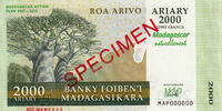 Madagascar 2.000 Ariary SPECIMEN P.93s -