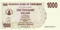 Zimbabwe 1.000 Dollars 2006 P.44 unz 6,50 EUR  + 5,50 EUR frais d'envoi