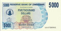 Zimbabwe 5.000 Dollars 2007 P.45 unz 12,50 EUR  + 5,50 EUR frais d'envoi