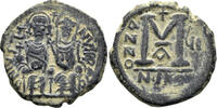 BYZANTINE AE Follis Justin II and Sophia. 565-578. (13.18g, 30mm). Nicomedia mint. Dated RY 6 (570/1). SB 369 -