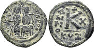BYZANTINE AE Justin II, with Sophia. 565-578. AE Half Follis (6.74g, 25mm). Cyzicus mint. Dated RY 10 (574/5 AD). SB 373 -