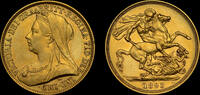 GREAT BRITAIN 1893 VICTORIA, 1893 GOLD TWO POUNDS  3114,37 EUR  + 36,91 EUR frais d'envoi