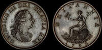 GREAT BRITAIN 1799 GEORGE III, 1799 BRONZED PROOF HALFPENNY, PF 62 BN  980,45 EUR  + 36,91 EUR frais d'envoi