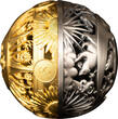 Samoa 5 Dollar <br>24 Karat vergoldet<br>50 mm Ø 2024 Sonne & Mond - Spherical Coin 2 oz.Silber, inkl.Zertifikat/Etui/Box, RAR! <b> Antique Finish</b> <br>2 Unzen Silber<br>
