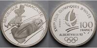 Frankreich 100 Franc Oly. Winterspiele in Albertville -Zweierbob- inkl. Kapsel, Etui & Zertifikat -