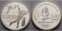 Frankreich 100 Franc Oly.Winterspiele in Albertville -Eisschnellläufer- Kapsel, original u. MDM Zert. -
