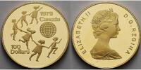 Kanada 100 Dollar,<br> 15,55g fein,<br> 27mm Ø UN Intern. Jahr des Kindes 1979, 1/2 Unze Gold im org. Etui & Zerti.ohne Schuber -