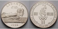 USA 1/2 Dollar XXVI. Olympiade in Atlanta 1996 - Schwimmen, in Kapsel und MDM - Zertifikat -