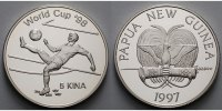 Papua Neu-Guinea 5 Kina FIFA Fußball WM Frankreich 1998 Fallrückzieher, mit kleinem MDM Zertifikat -