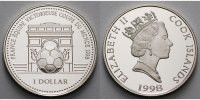 Cook Inseln 1 Dollar FIFA Fußball WM Frankreich 1998 Weltmeister Frankreich, m.kleinem MDM Zertifikat -