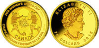 Kanada 75 Dollar<br>1/4 oz<br> 7,78g<br> fein<br> 20 mm Ø Frauenfußball Weltmeisterschaft 2015 in Kanada, <b>-Das Fußballspiel-2/3</b> -