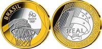 1 Reais 2015 Oly. Sommer Rio 2016 - Basketball 05 / 16, im originalem Blister  FDC Kupfer-Nickel