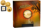 Samoa 5 Dollar 24 Karat vergoldet33 mm Ø 2020 Basketball - Spherical Coin 1 oz.Silber, inkl.Schweberahmenetui und Schuber,RAR! Aspect flan bruni ...