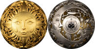 Samoa 5 Dollar 24 Karat vergoldet50 mm Ø 2024 Sonne & Mond - Spherical Coin 2 oz.Silber, inkl.Zertifikat/Etui/Box, RAR!  Antique Finish 2 Unzen S...