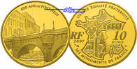 Frankreich 10 Euro, 7,77g <br>fein<br>22 mm Ø 400 Jahre Pont Neuf / 1/4 oz. Gold inkl. Etui & Zertifikat & Schuber -