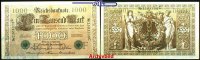 Deutsches Reich 1000 Mark Reichsbanknote, Brauner Tausender, Ro.46b, 2 grüne Siegel, Serie C, Udr.-Bst. F, -