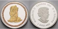 Kanada 3 $ Eskimomutter mit Kind, inkl. Etui&Zertifikat&Schuber, Rosa & Gelbgold vergoldet, -