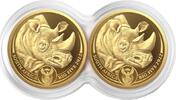 Südafrika 100 Rand 2022 2 x 1/4 oz Gold Coins Big Five Series II - Rhino - Double Capsule - Set FB