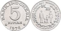 Indonesien 5 Rupiah 1974 vz, Randfehler 2,50 EUR prix TTC + 10,00 EUR frais d'envoi