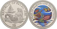 1 Dollar 1992 Palau Marine Life Protection - Farbmotiv Tampondruck stfr