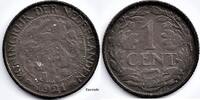 Netherlands Nederland 1921 1 Cent Wilhelmina F -