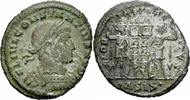 Römisches Kaiserreich Follis Constantius II Follis Siscia 334/5 GLORIA EXERCITVS Soldat Standarten RIC 237 R4 -